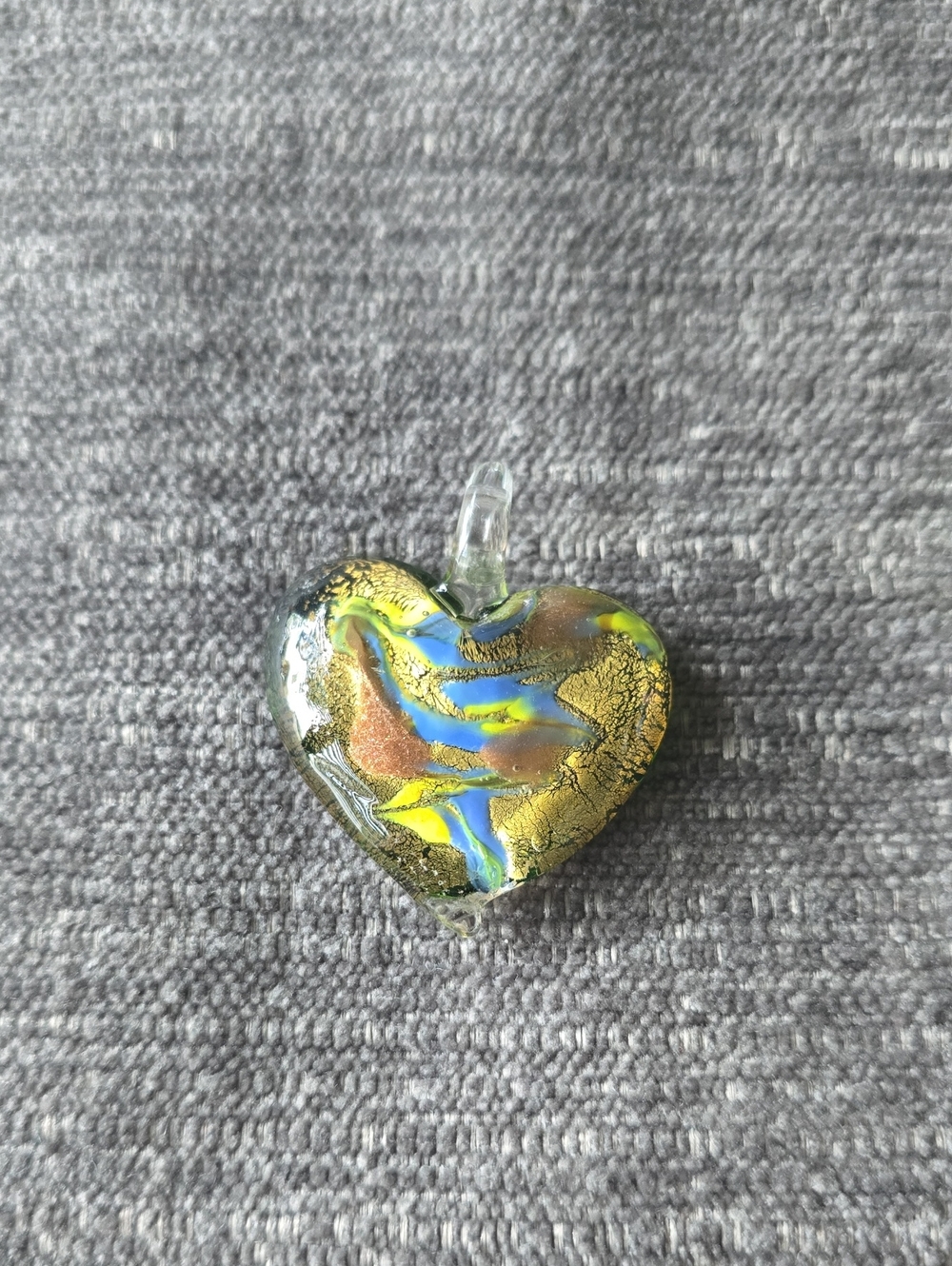 Handmade Glass Heart Pendant in Gold, Blue & Yellow